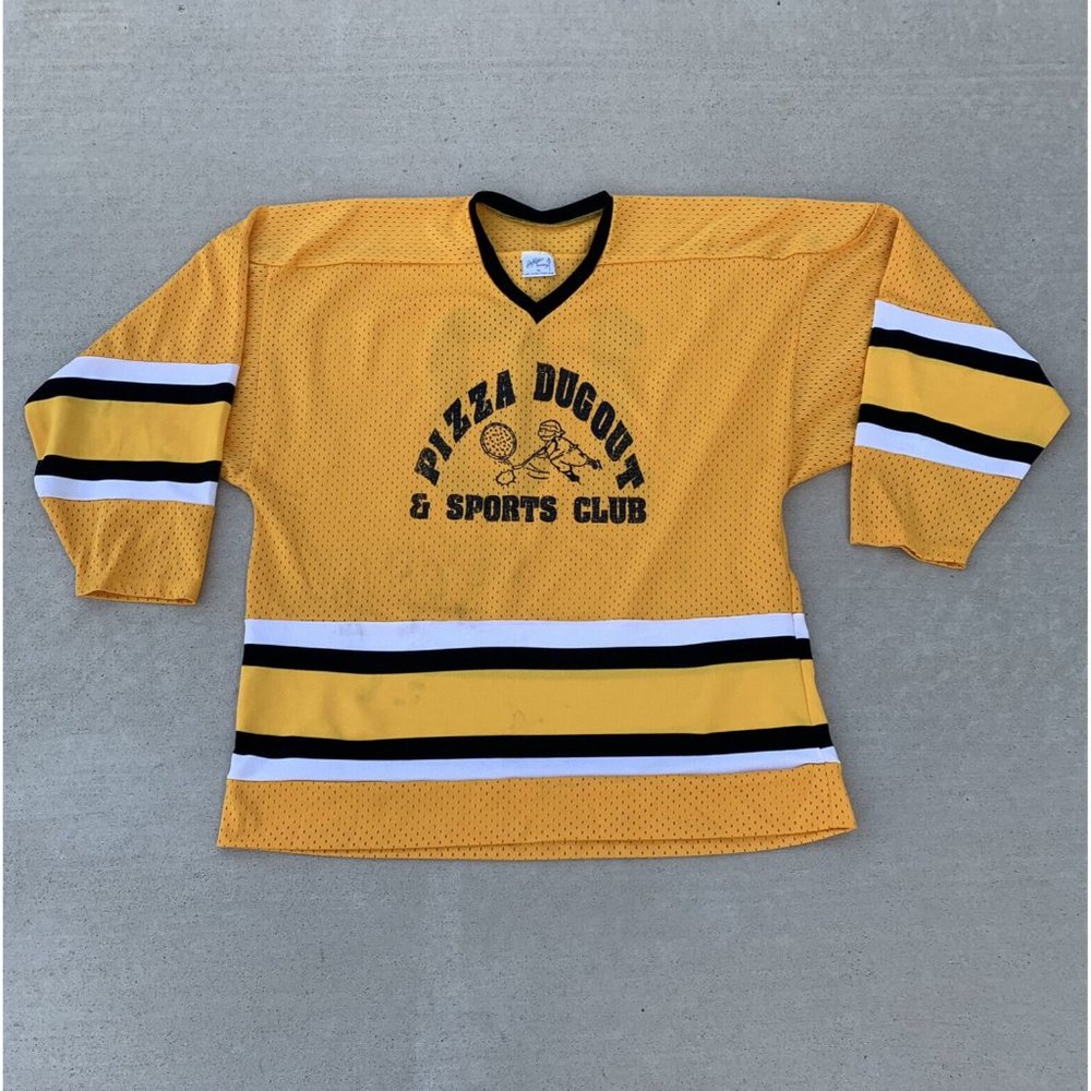 Vintage Athletic Sewing Inc Hockey Pizza Dugout & Sports Club Sz XL Yellow  #18